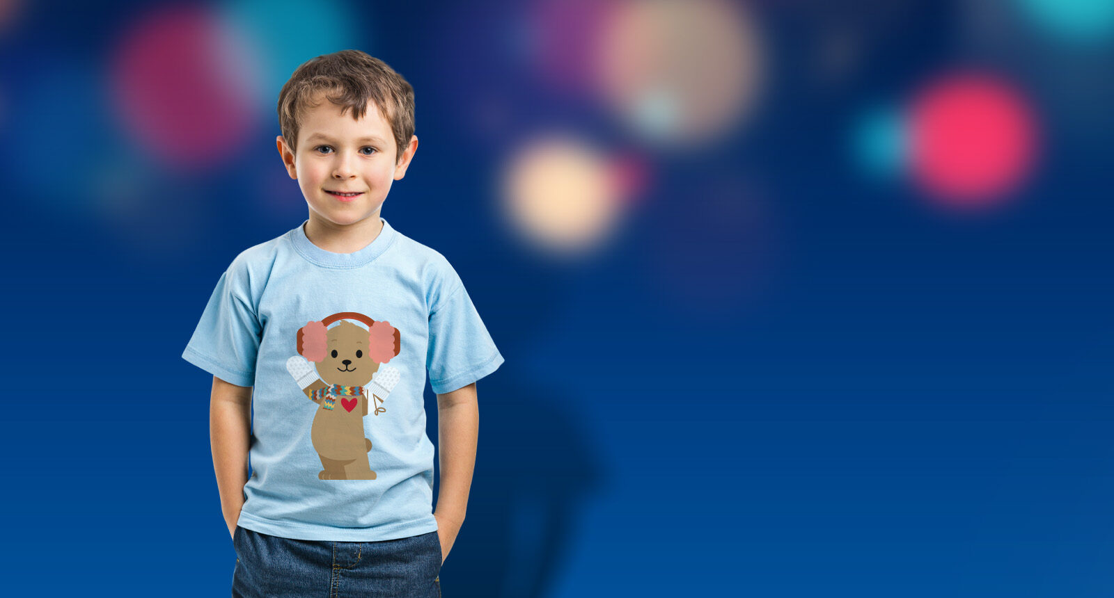 I little boy with his hands in hie pockets looking straight at us