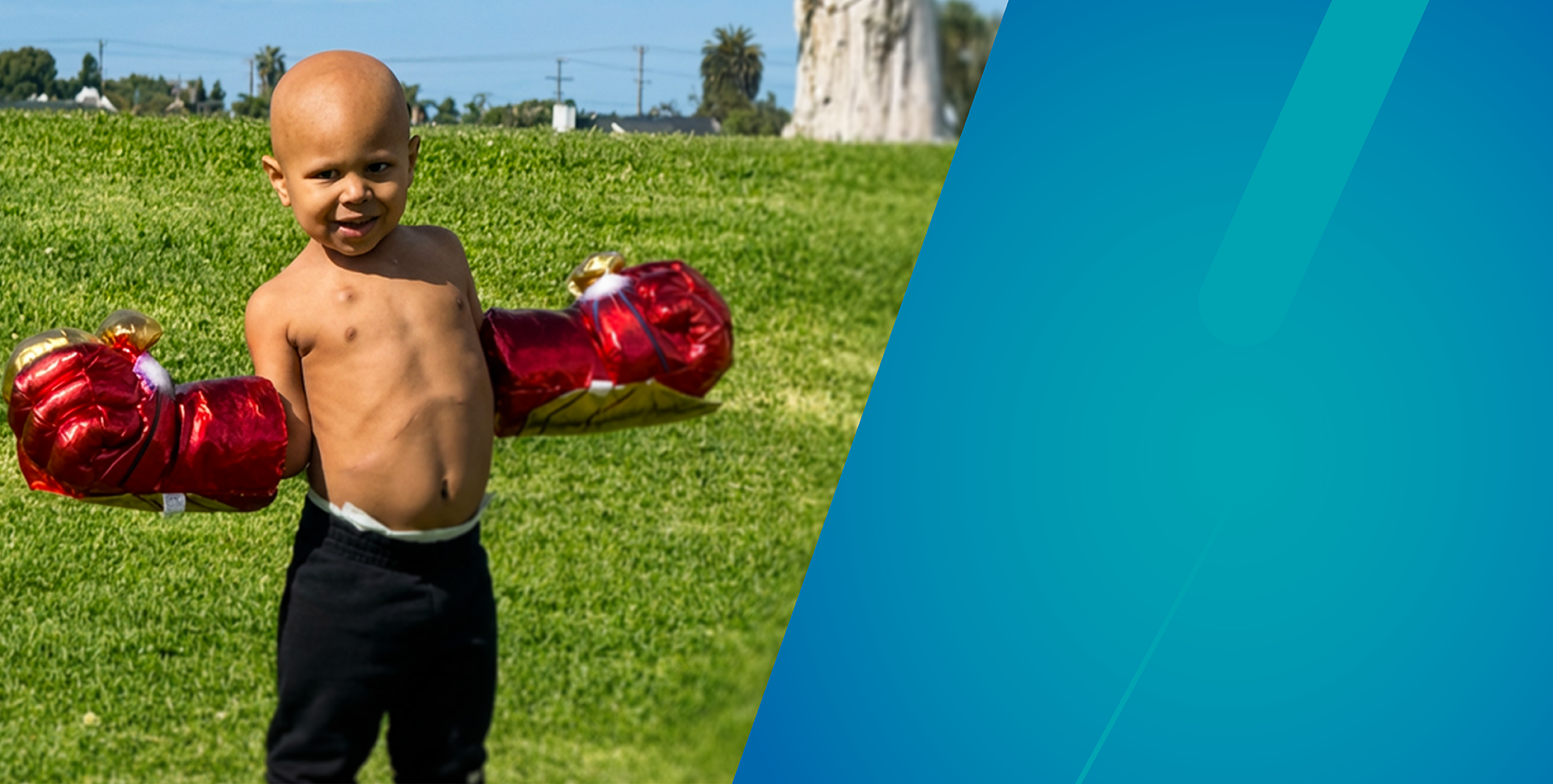 Kannon smiling with iron man gloves